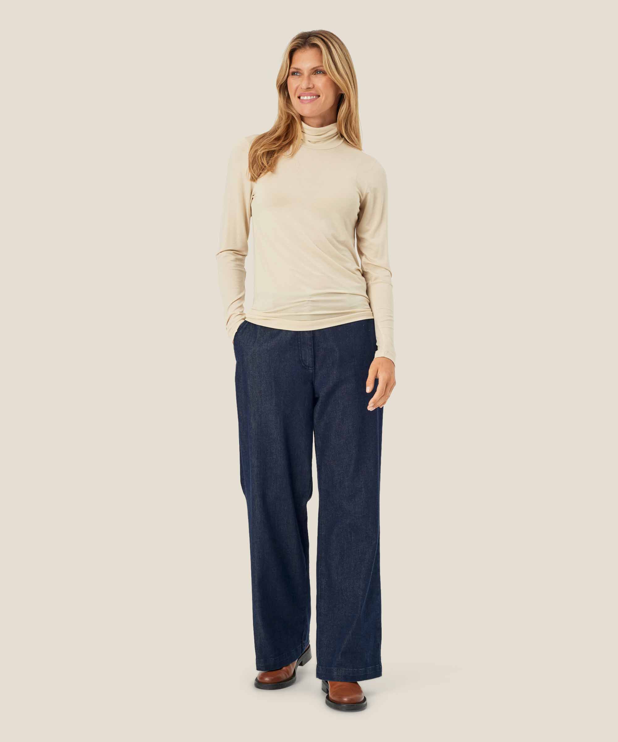 Blouse À Col Roulé En Jersey Doux, Fog