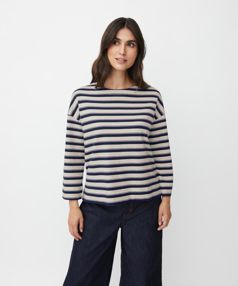 Top En Jersey Rayé À Col Rond, Navy Blazer