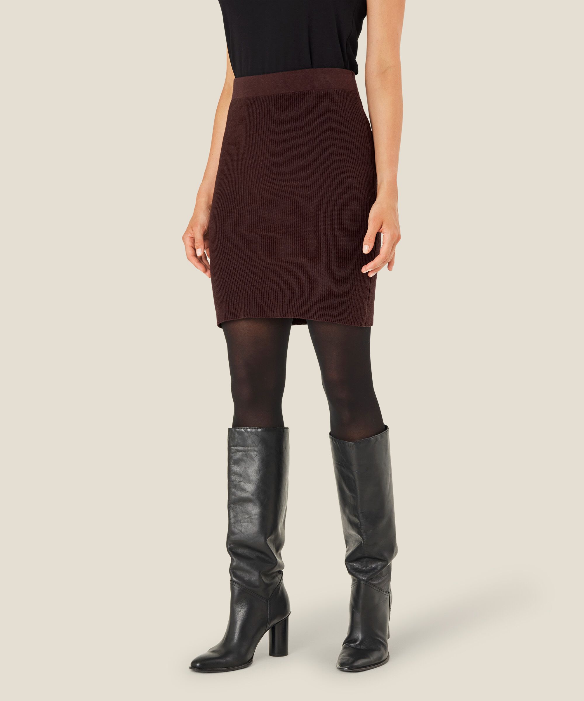 jupe courte en maille côtelée, Coffee Bean