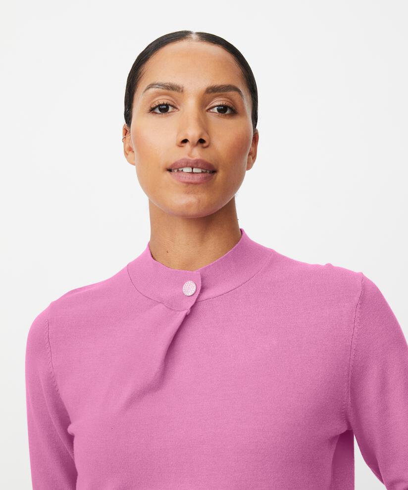 pull en tricot à manches 1/2 et bouton strass, Opera Mauve