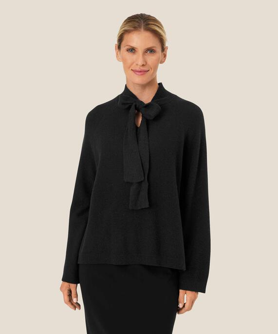 blouse en maille de laine avec liens au cou, Black