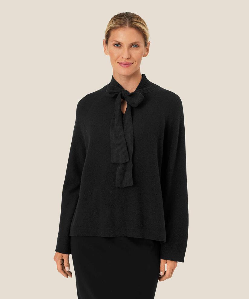 blouse en maille de laine avec liens au cou, Black