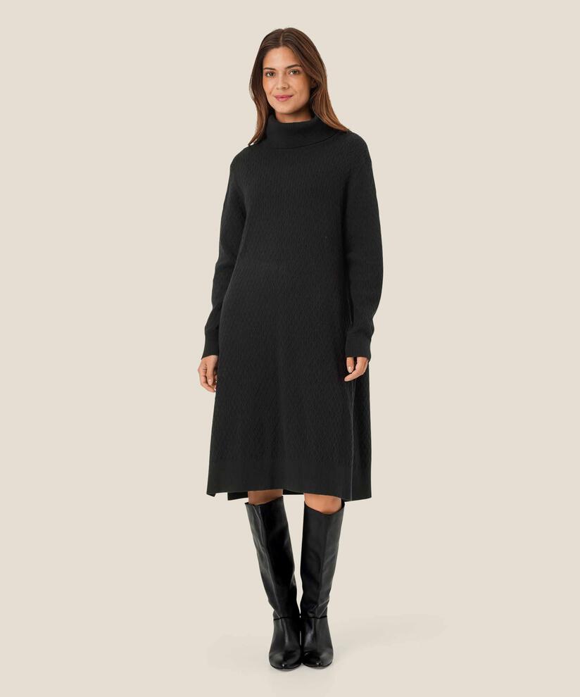 robe en maille avec col roulé et fentes latérales, Black