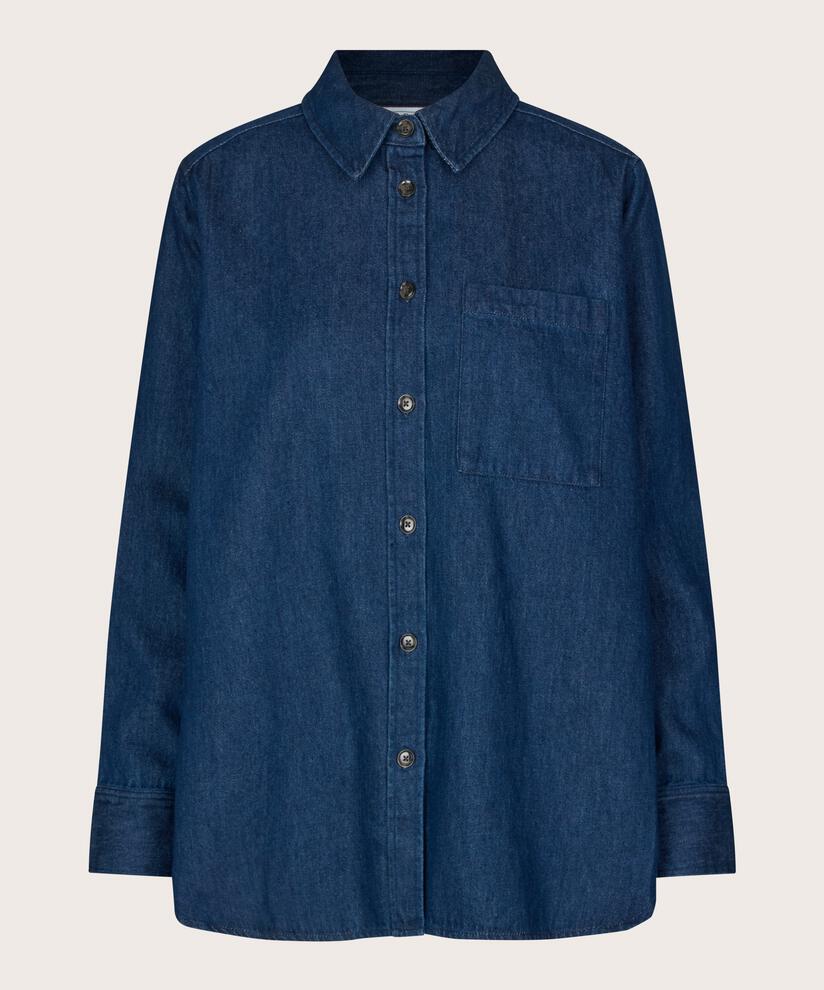 Pantalon En Coton Épais Avec Poches Fendues, Dark Denim