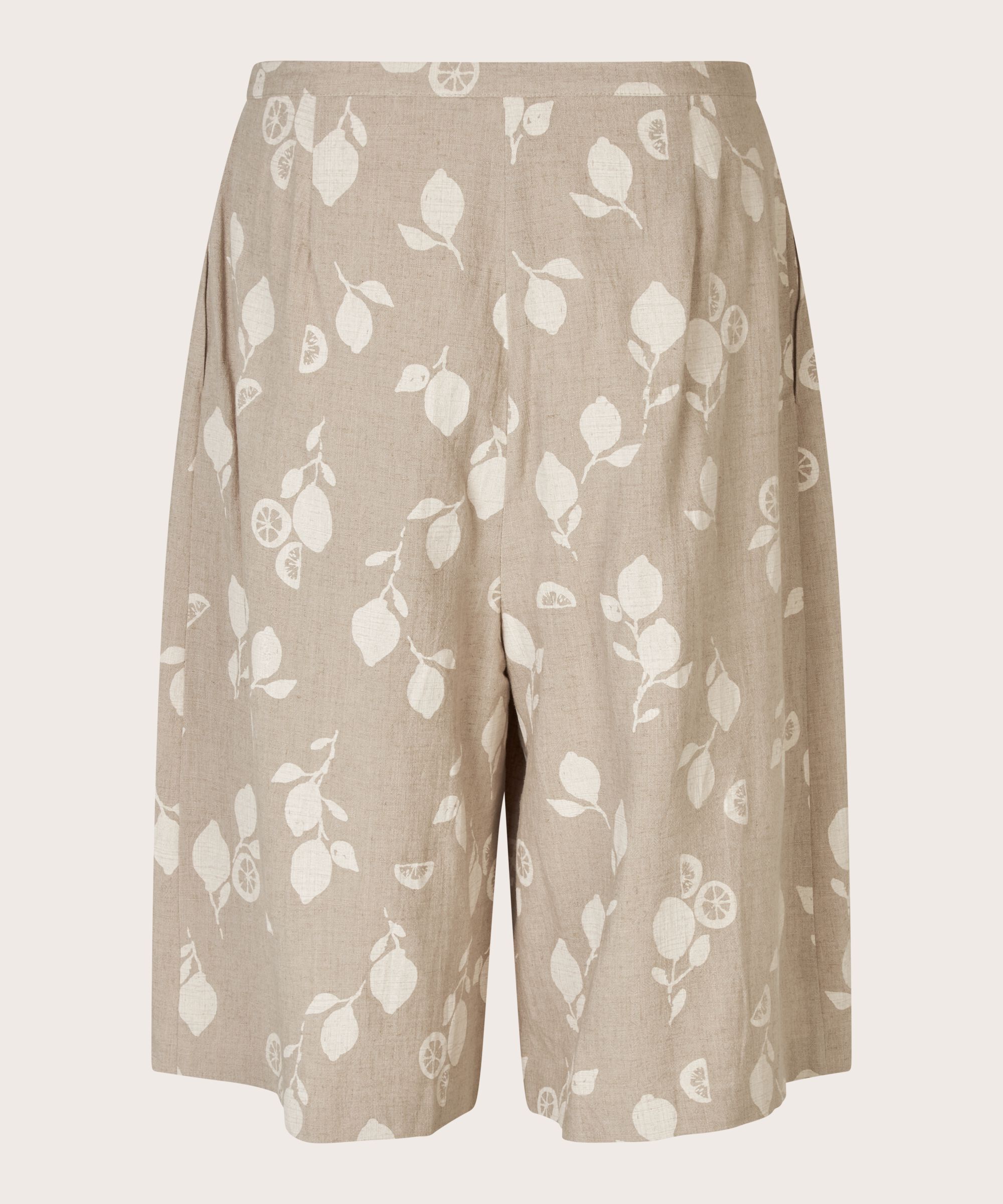 short imprimé en lin mélangé avec taille fixe, Natural