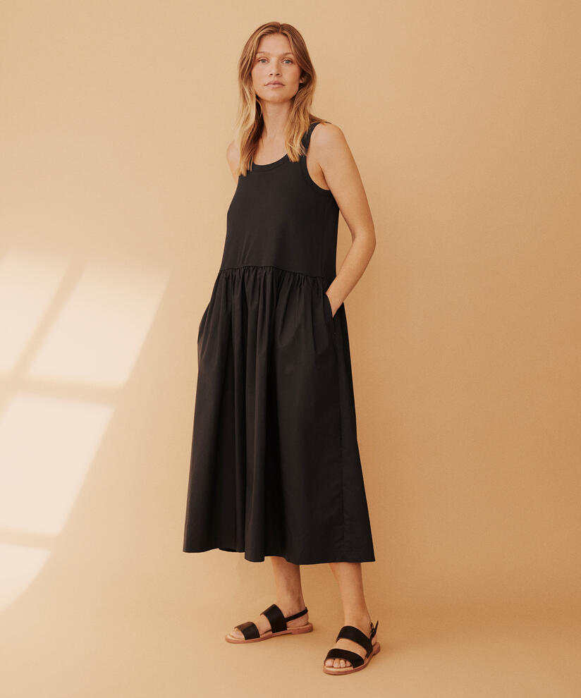 Robe jersey avec jupe en popeline de coton, Black