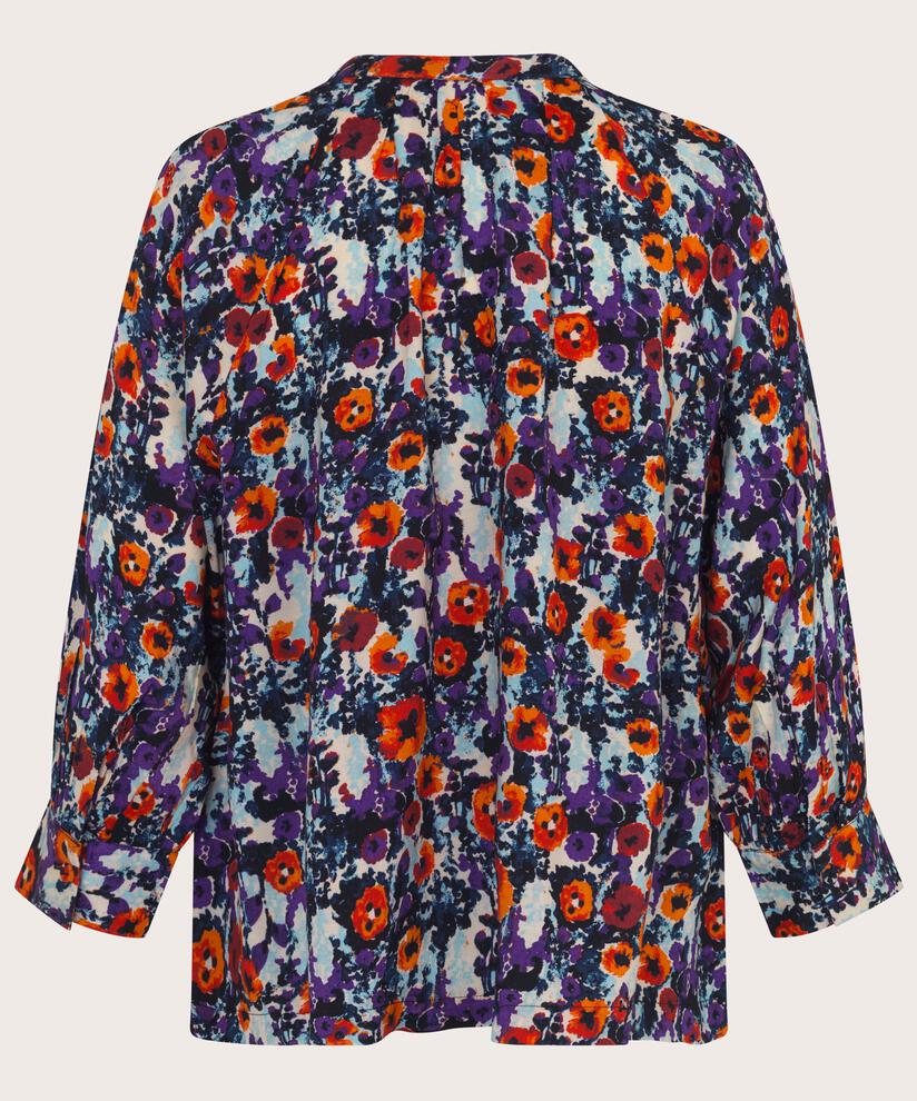 Top en viscose fleuri col V avec boutons, Meadow Violet