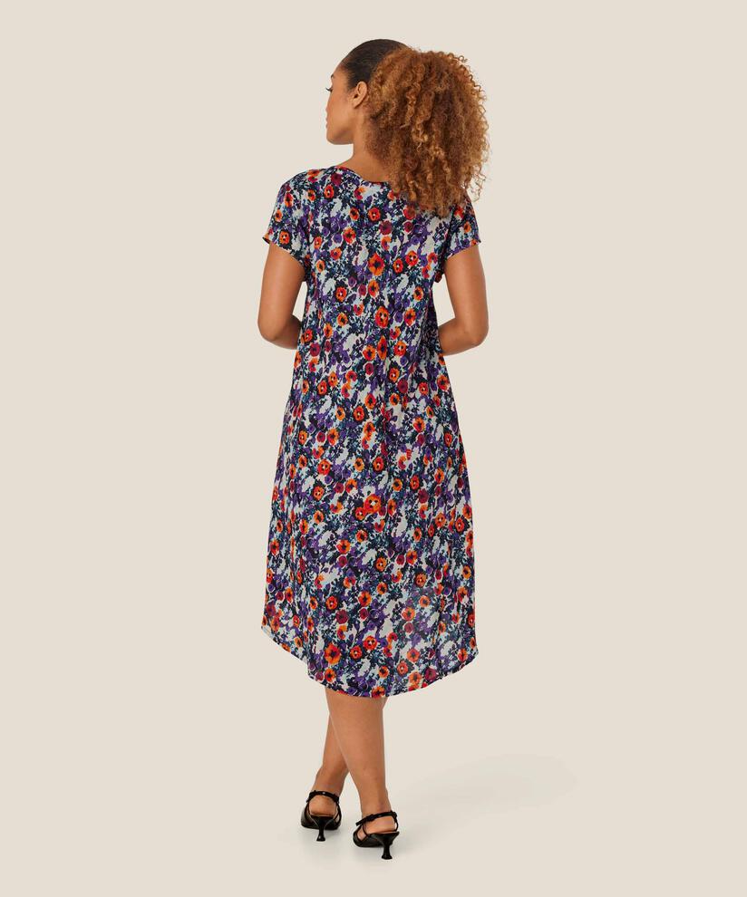robe en viscose imprimée à col v, Meadow Violet