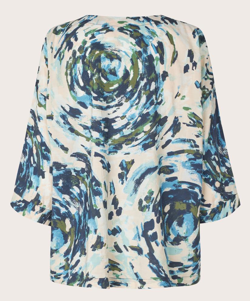 blouse imprimée à manches 3/4 et col rond, Cendre Blue