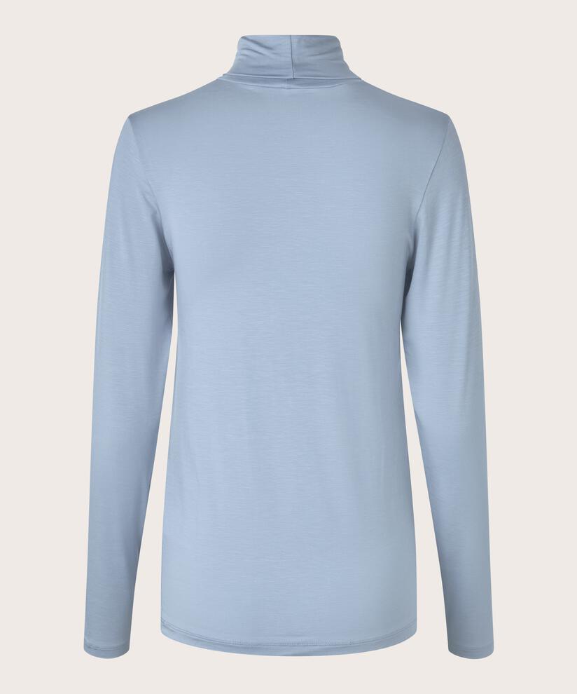Blouse À Col Roulé En Jersey Doux, Blue Fog