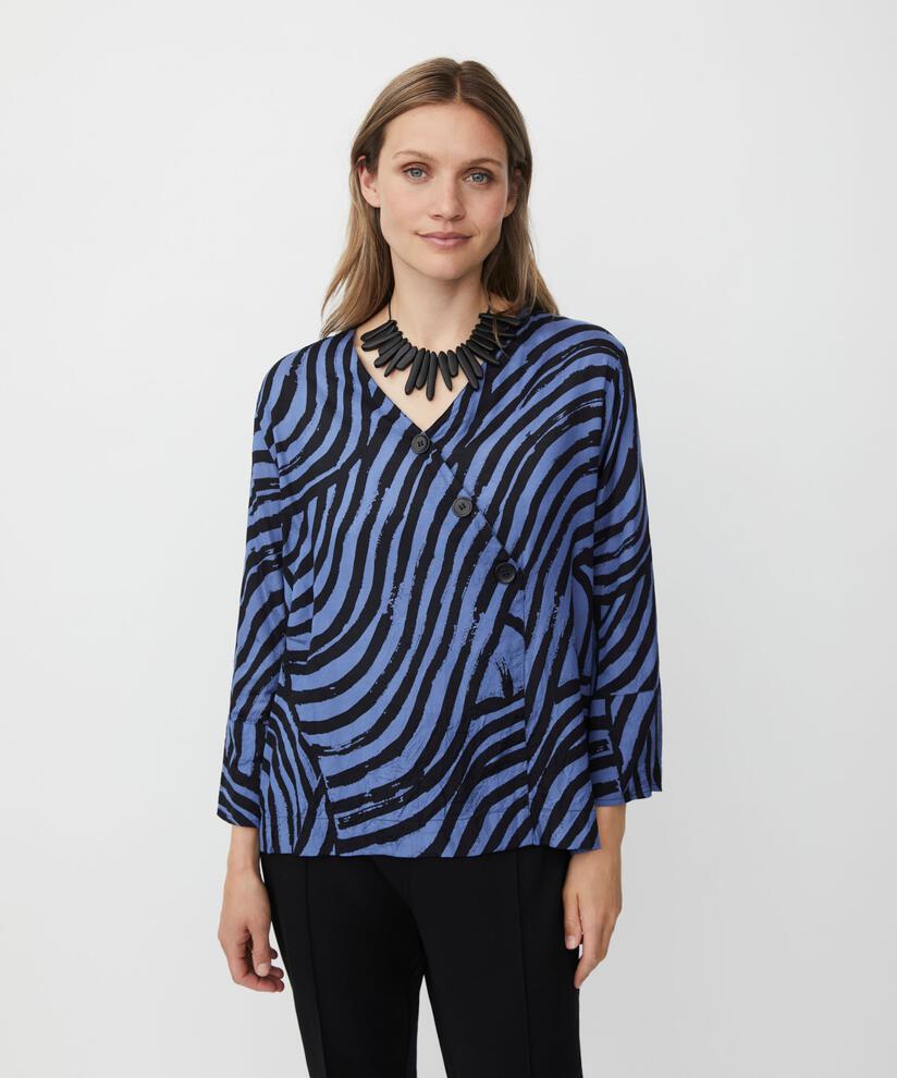 blouse en viscose à effet cache-cœur et boutons décoratifs, Bijou Blue