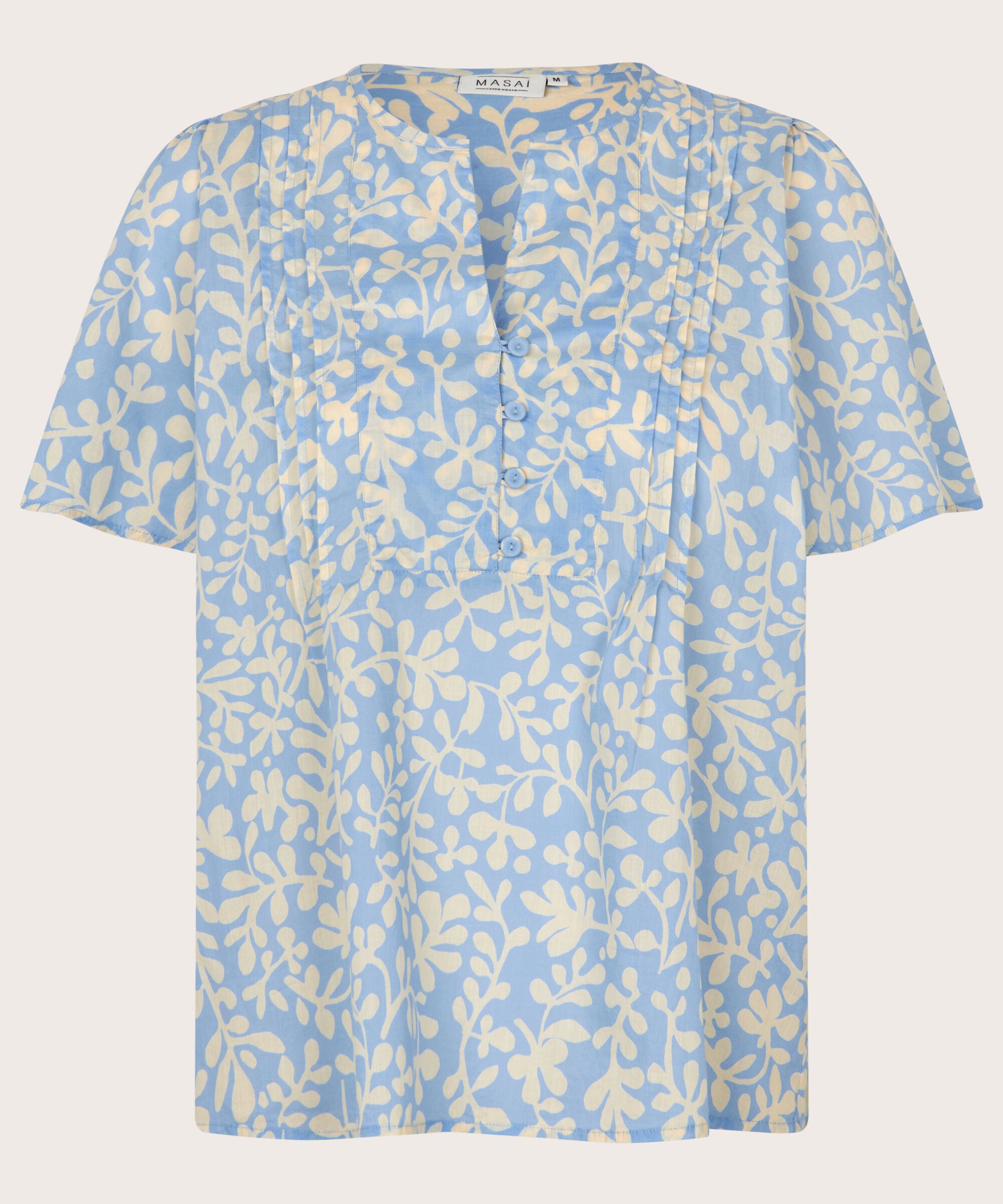 blouse en coton fleuri avec col en V, Della Blue