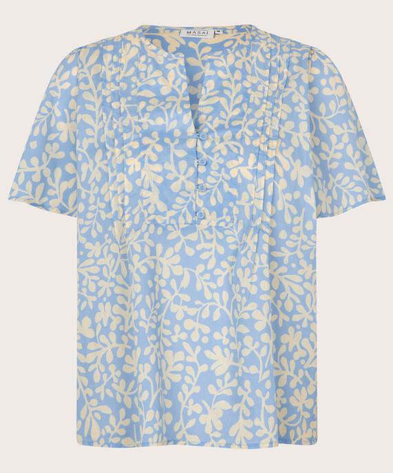blouse en coton fleuri avec col en V, Della Blue