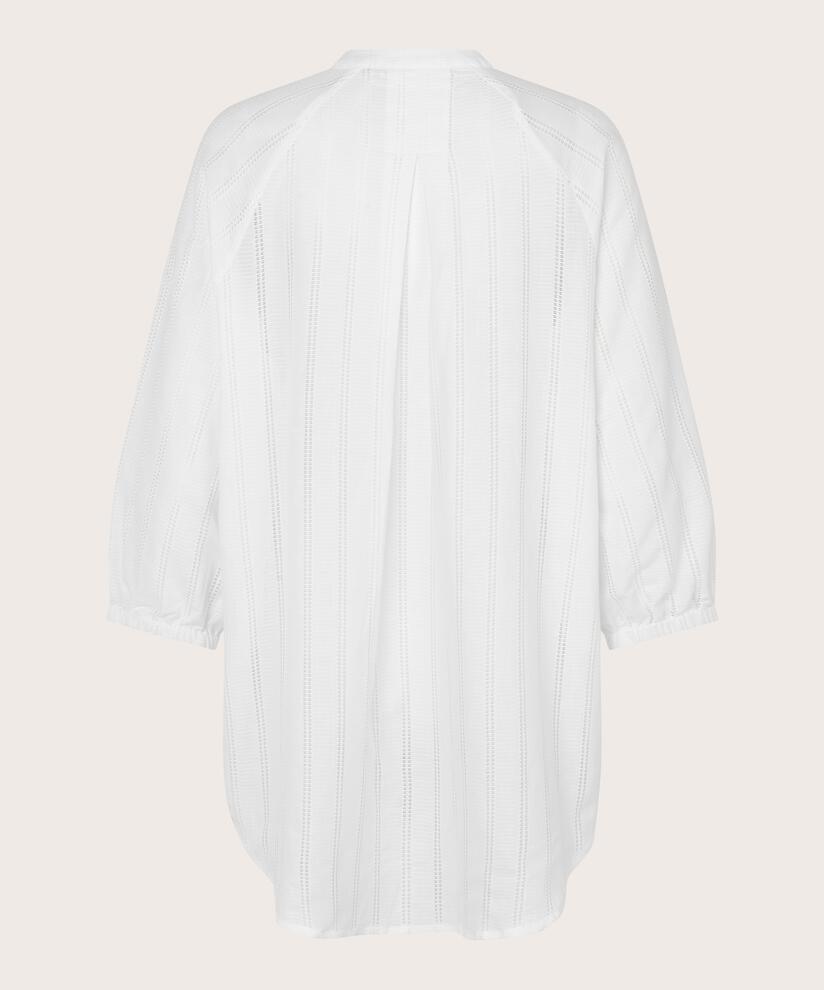 chemise en coton avec motif troué discret et manches 3/4, White