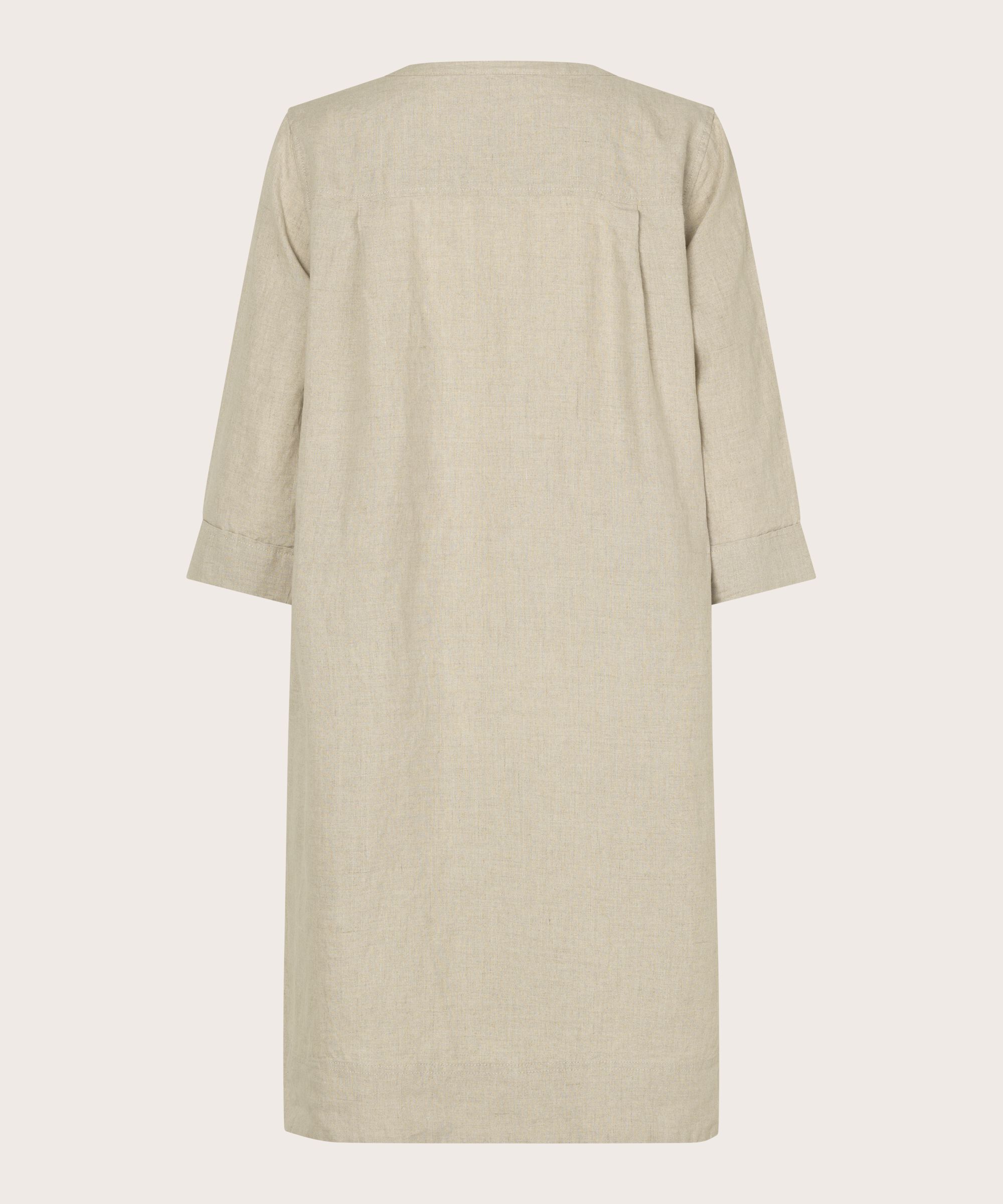 robe en lin avec col en V et poches fendues, Natural