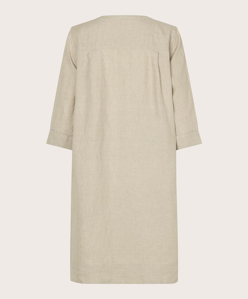 robe en lin avec col en V et poches fendues, Natural