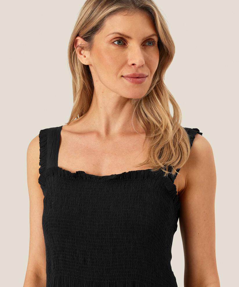 robe en viscose à bretelles et smocks sur la poitrine, Black