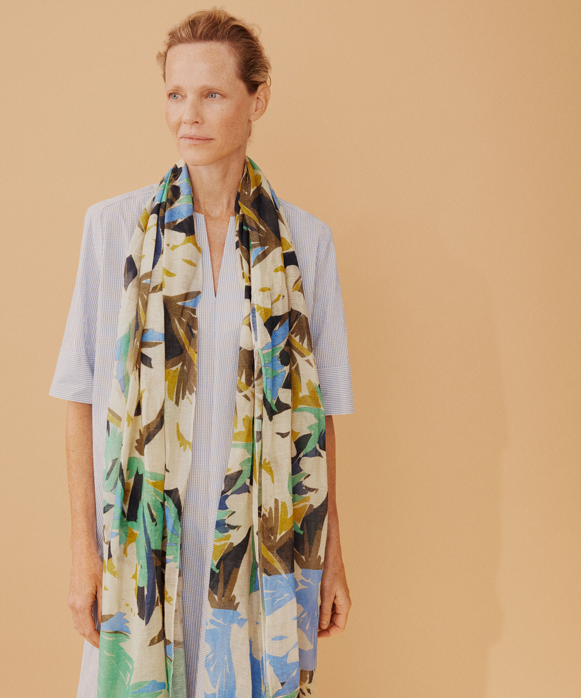 &eacute;charpe &agrave; motif en m&eacute;lange de coton, Dusky Green