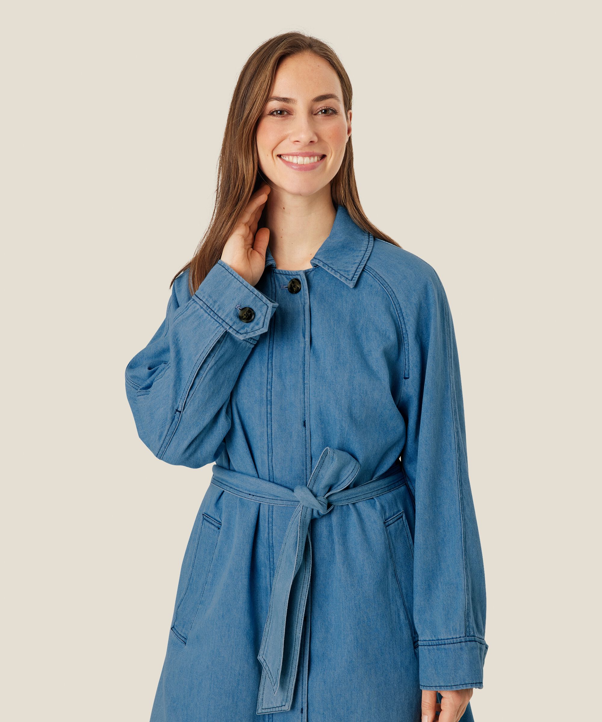 trench-coat en jean avec ceinture amovible, Light Denim