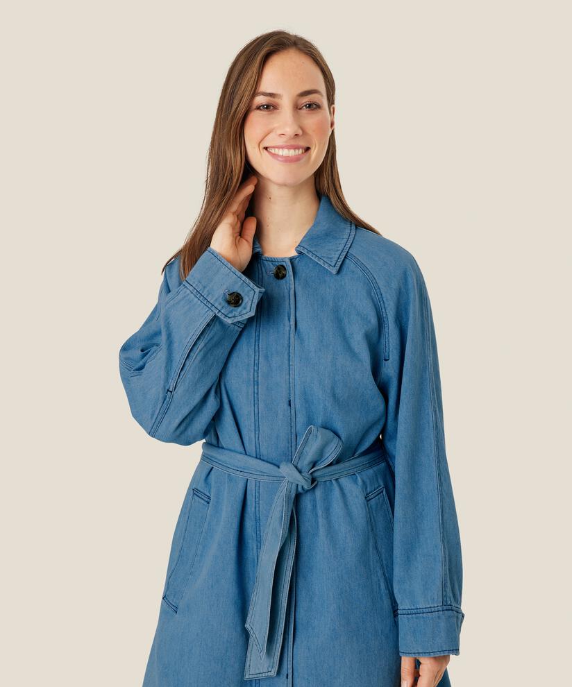 trench-coat en jean avec ceinture amovible, Light Denim