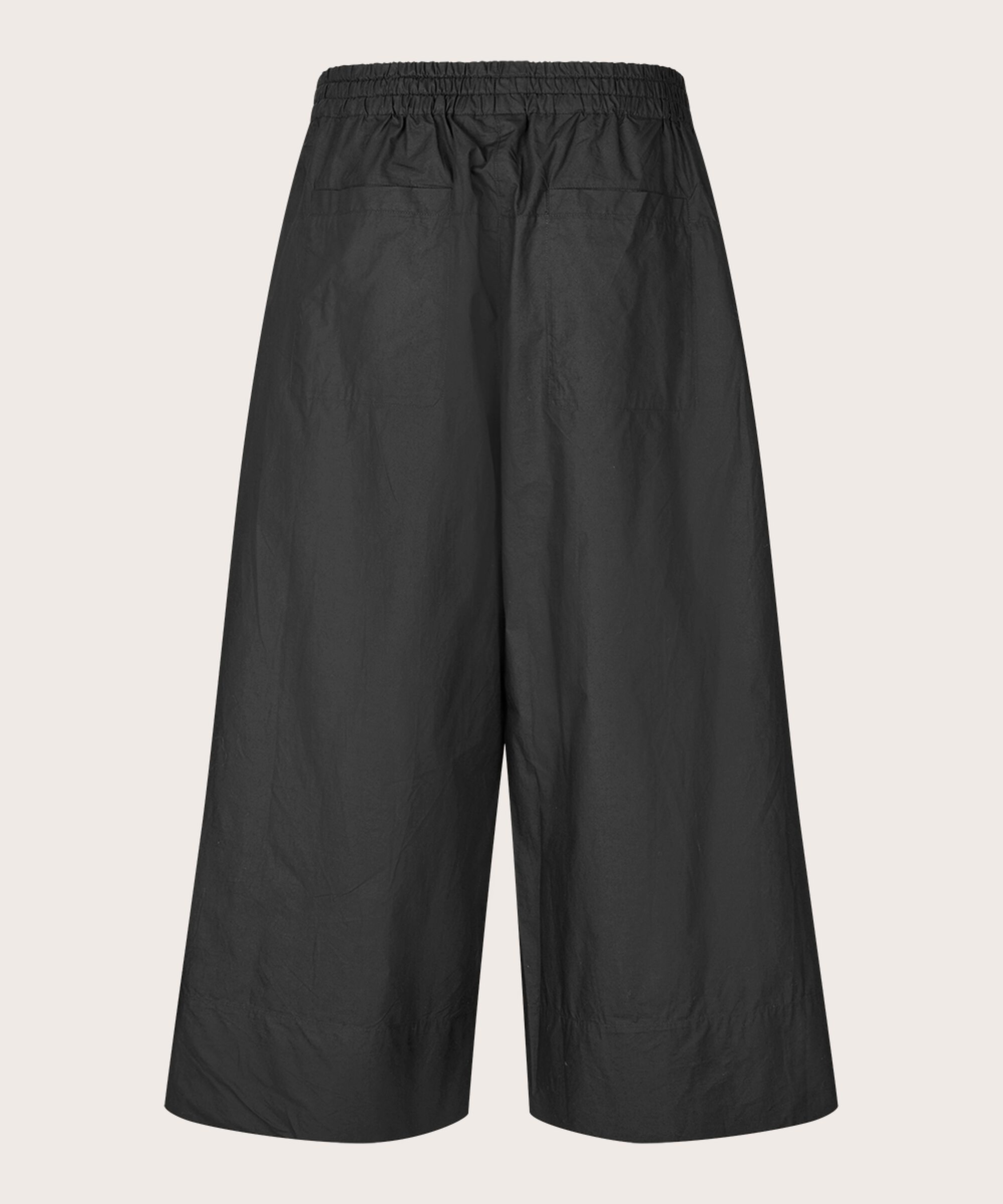 pantalon en coton à jambes larges et taille élastique, Black