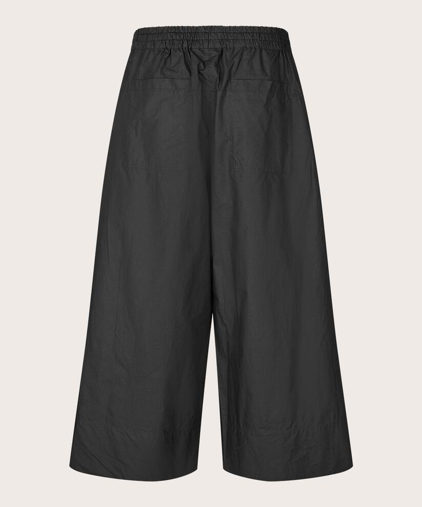 pantalon en coton à jambes larges et taille élastique, Black