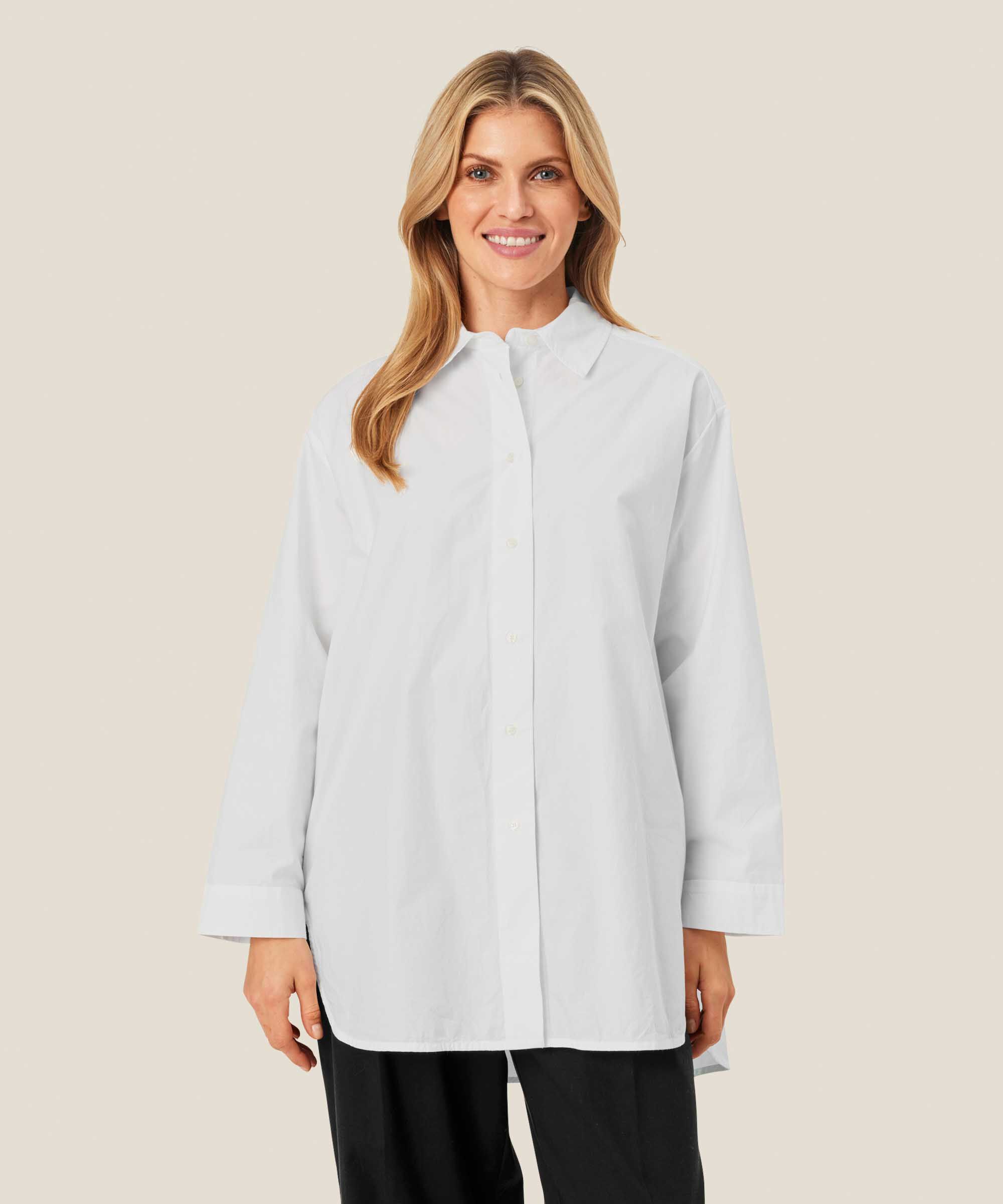 Chemise Classique En Coton À Bords Arrondis, White