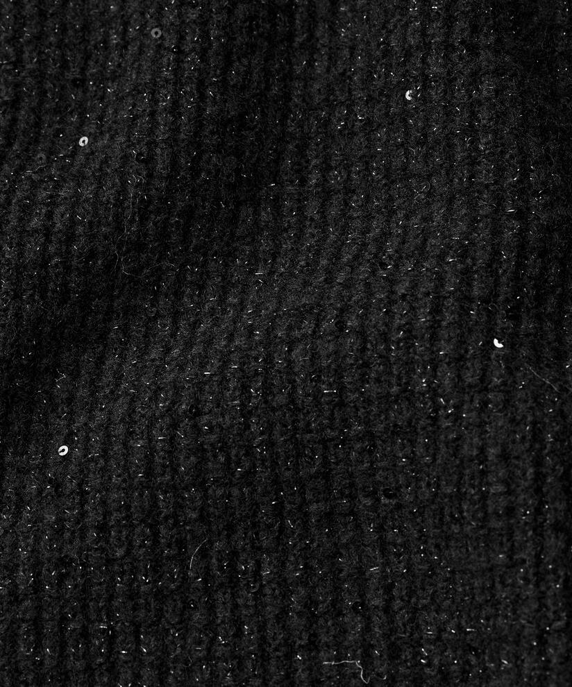 pull à manches courtes en laine mélangée avec paillettes, Black