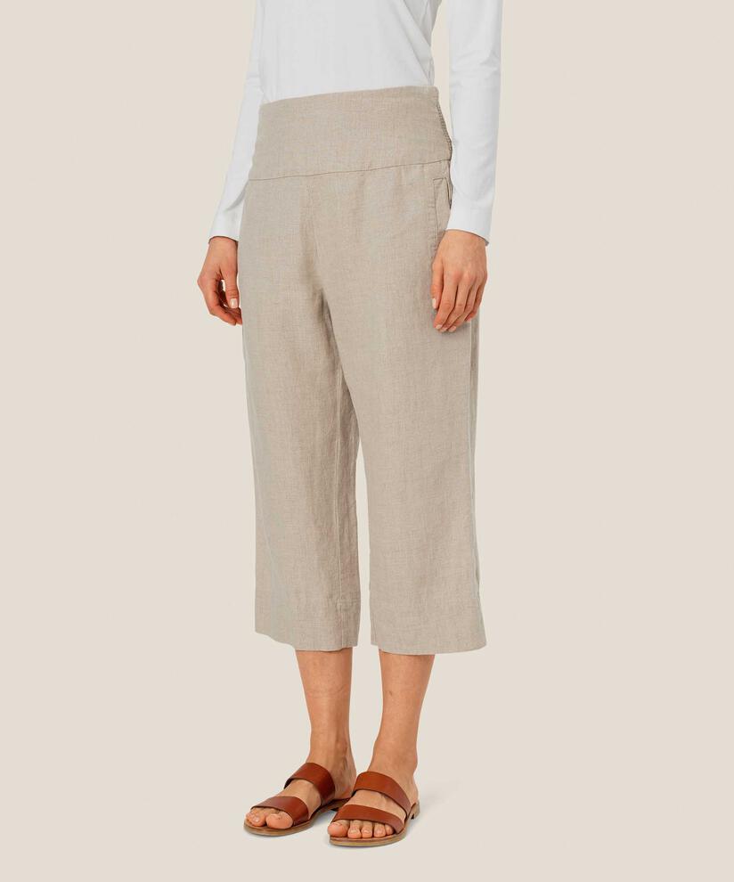 pantalon droit en lin avec smocké au dos, Natural