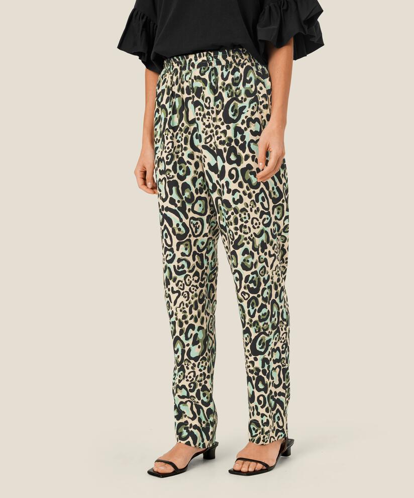 pantalon en viscose imprimé avec taille élastique, D. Lichen Green