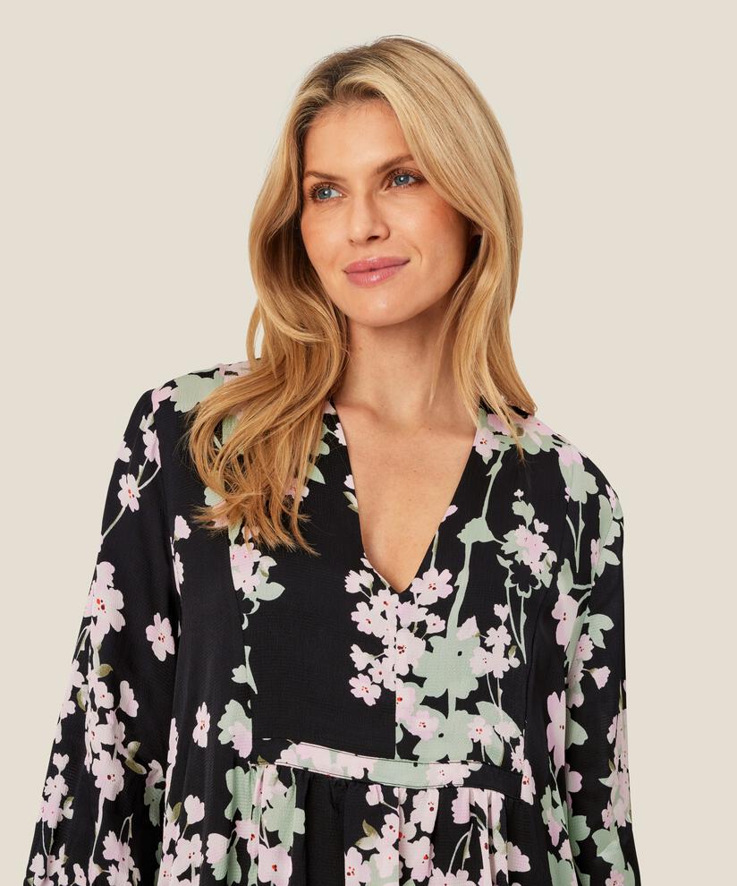 tunique fleurie en viscose avec col en V, Pink Lady