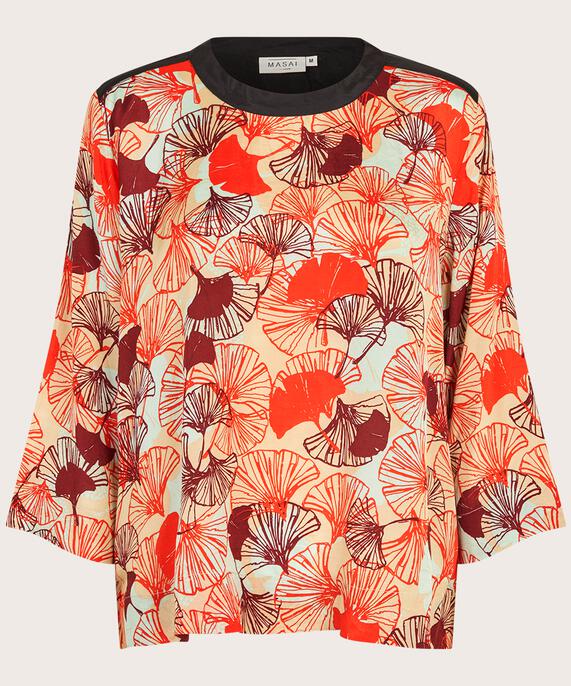 blouse en viscose imprimée à manches 3/4, Poinciana