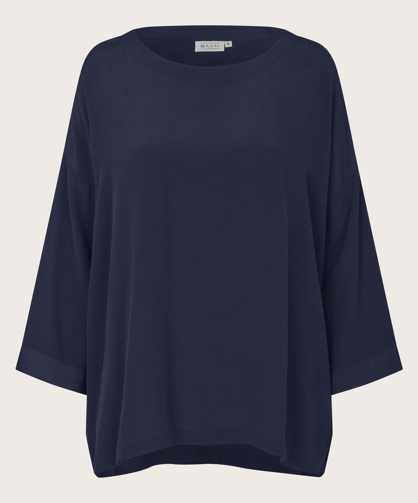 Blouse En Viscose À Manches 3/4, Navy Blazer