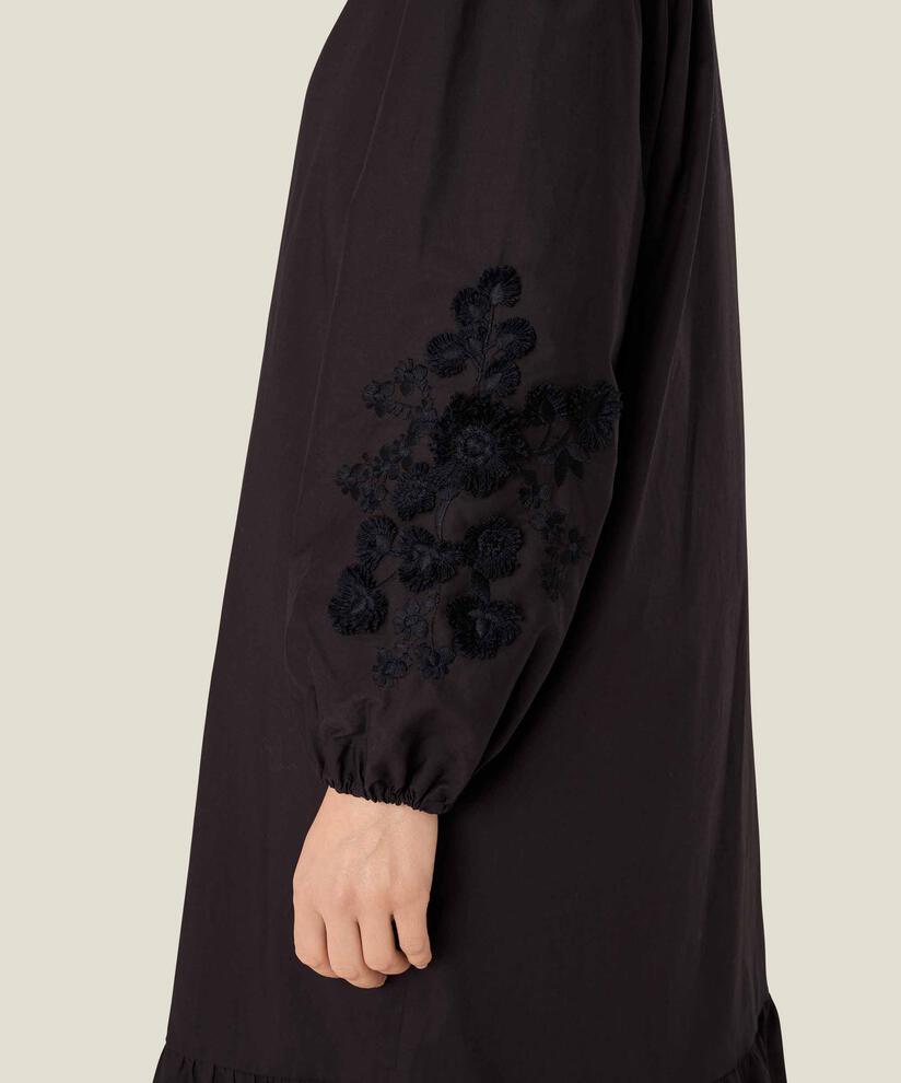 robe avec col en V et détails floraux, Black
