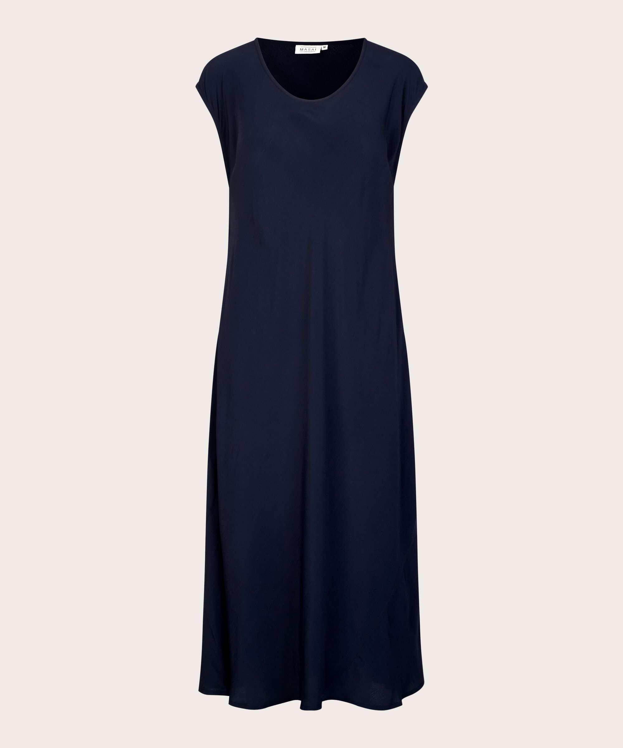 robe en viscose à col rond et manches courtes, Navy