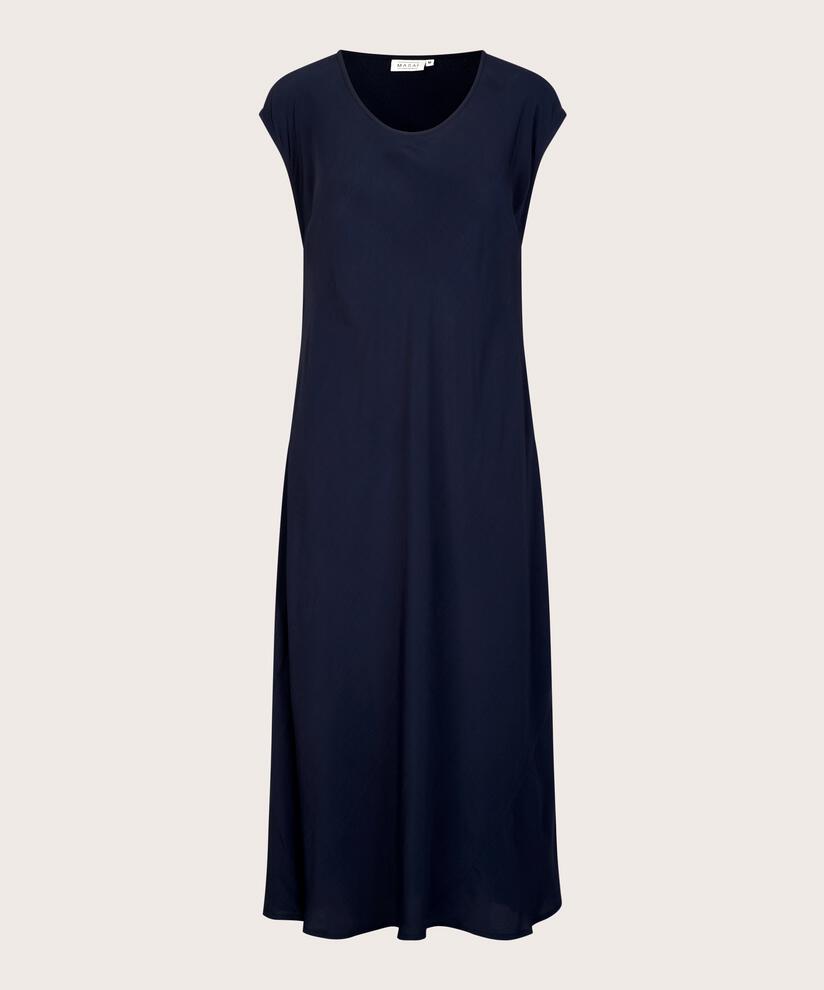 robe en viscose à col rond et manches courtes, Navy