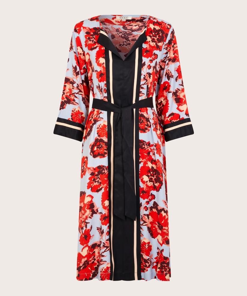 robe en viscose avec col en V et ceinture amovible, Orange com