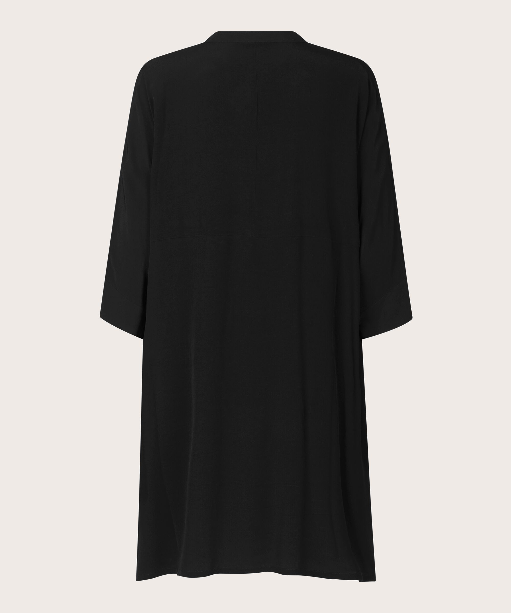 Robe Chemise En Viscose À Manches Trois-quarts, Black