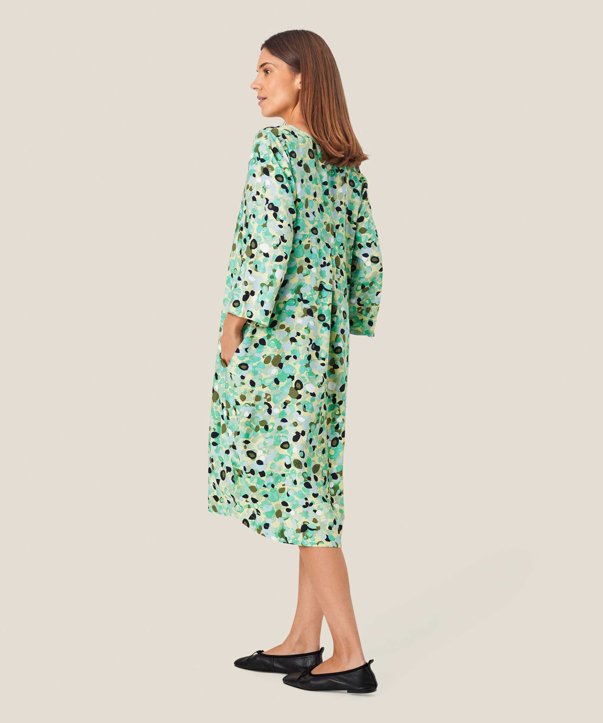 robe en viscose avec col en V et poches fendues, Winter Green