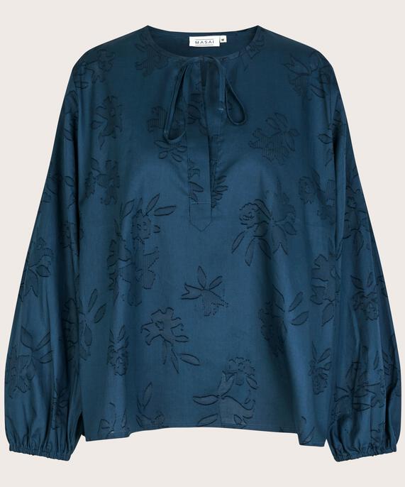 blouse en coton avec imprimé tissé et lien, Moonlit Ocean