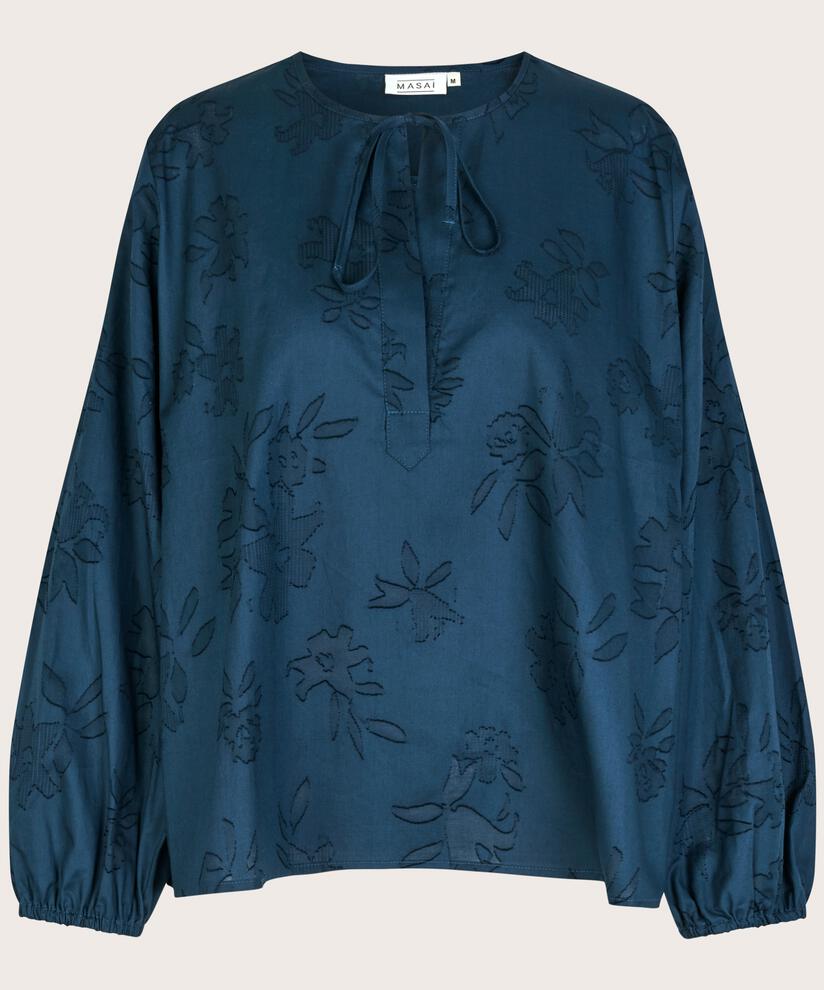 blouse en coton avec imprimé tissé et lien, Moonlit Ocean