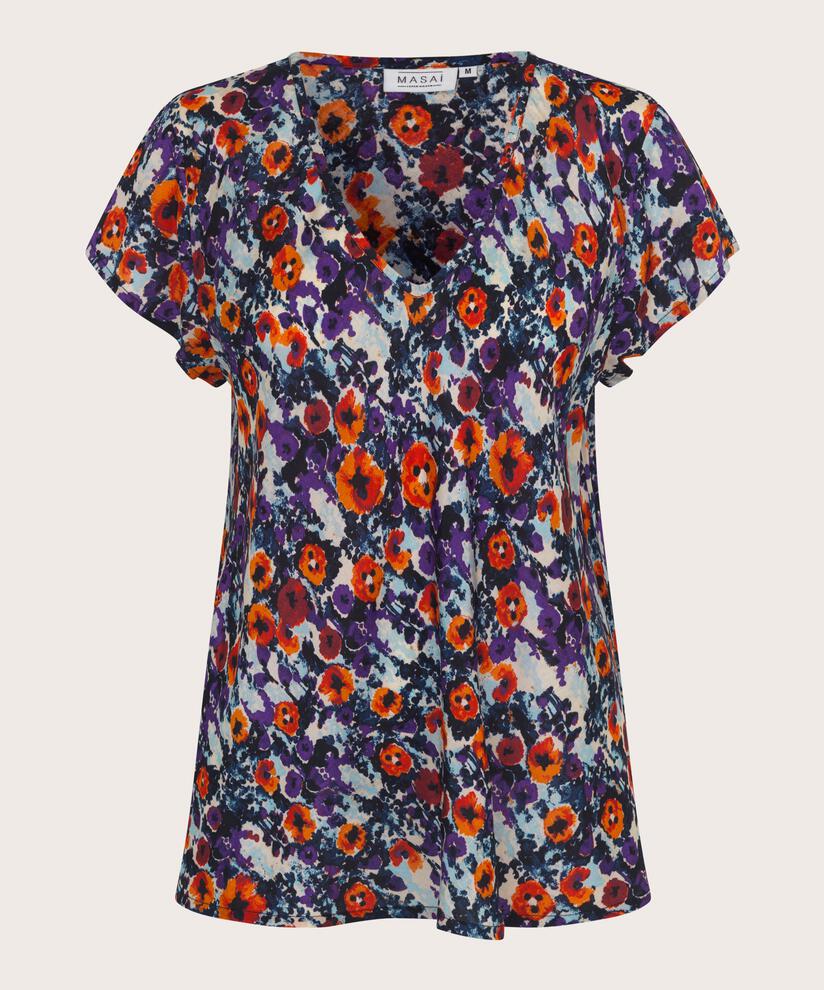 Top En Viscose Imprimé À Col V, Meadow Violet