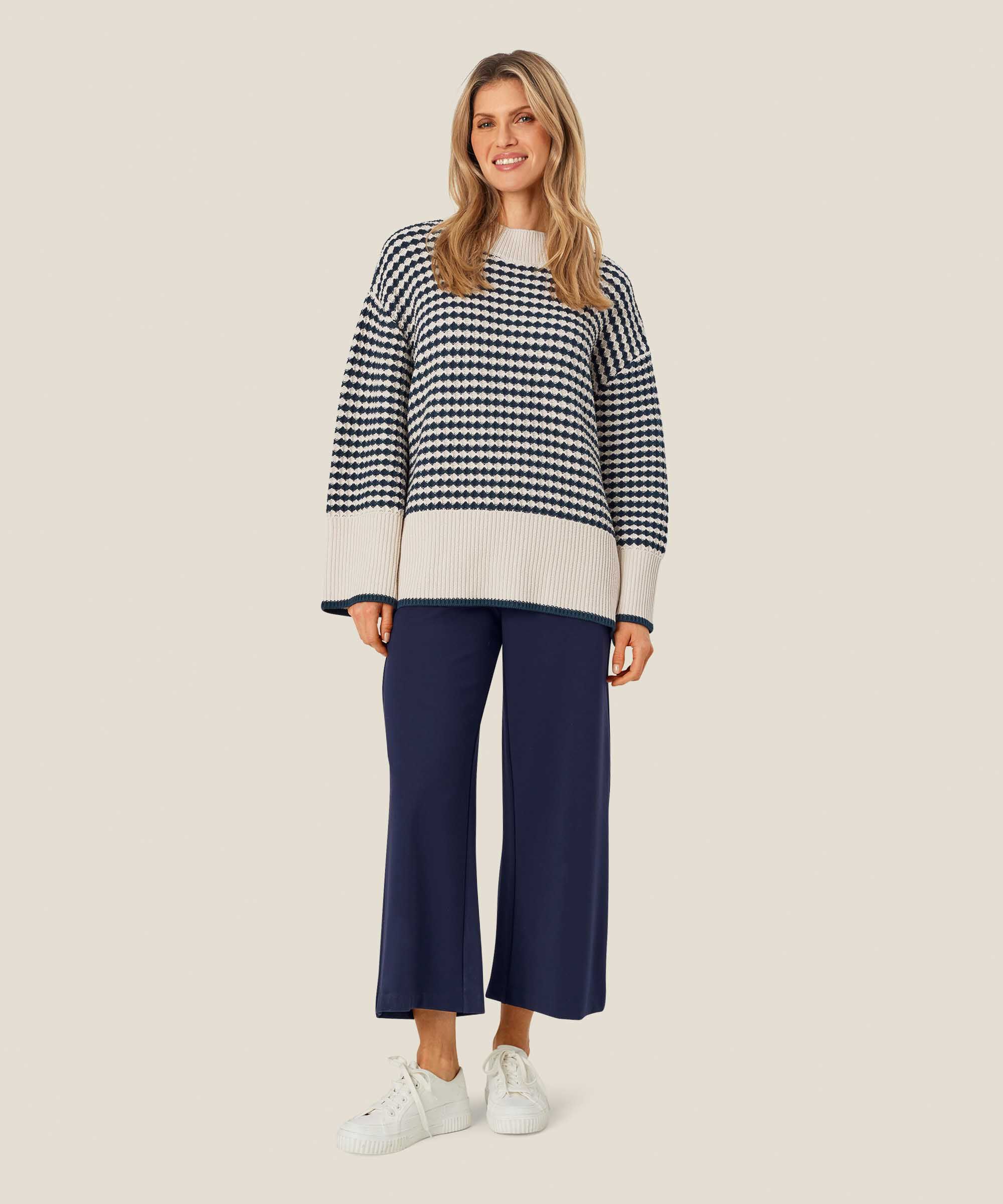 pull en maille de coton à col montant, Mood Indigo