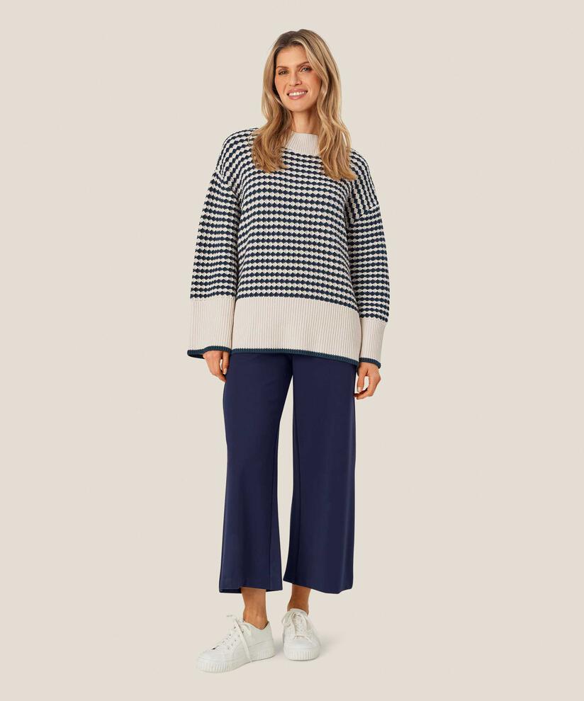 pull en maille de coton à col montant, Mood Indigo