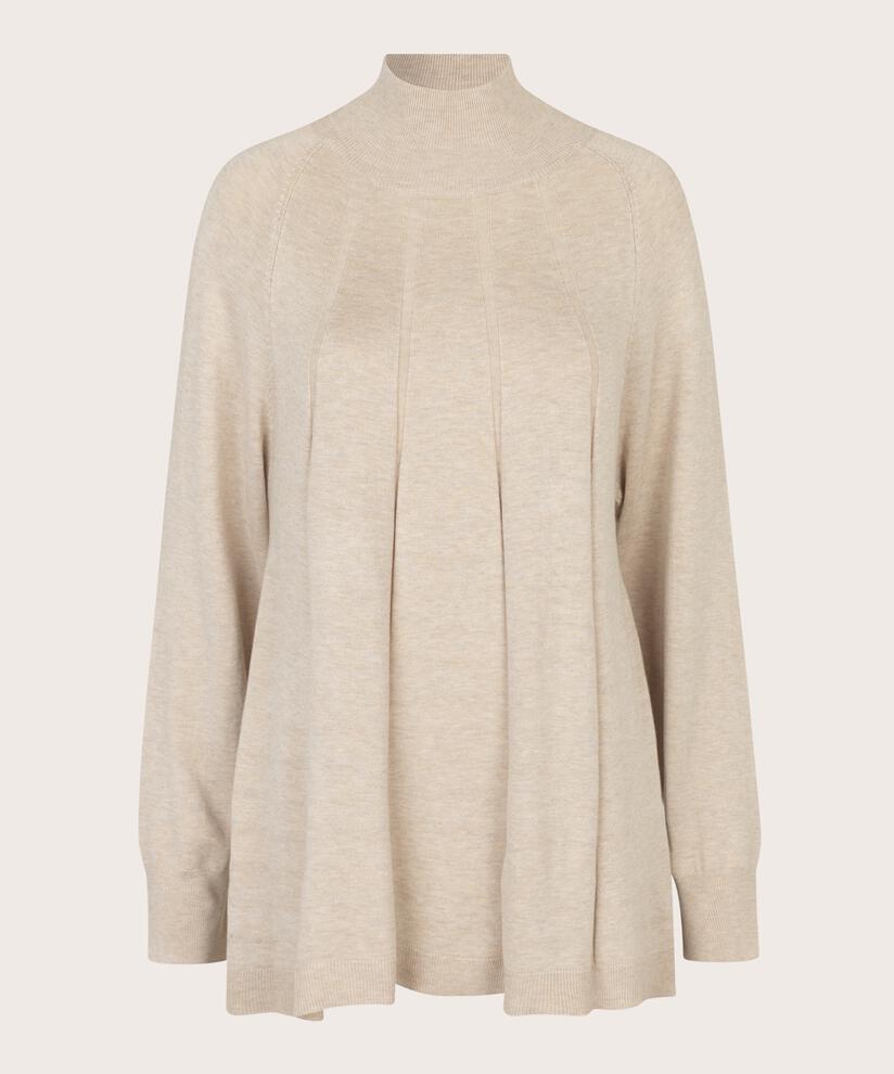 pull en maille fine avec plis et col, L beige mel