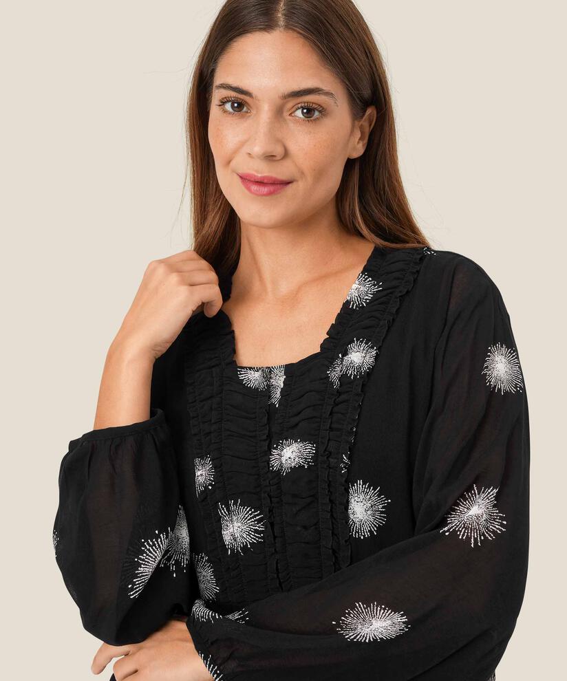 blouse en viscose transparente avec détails volants, Black