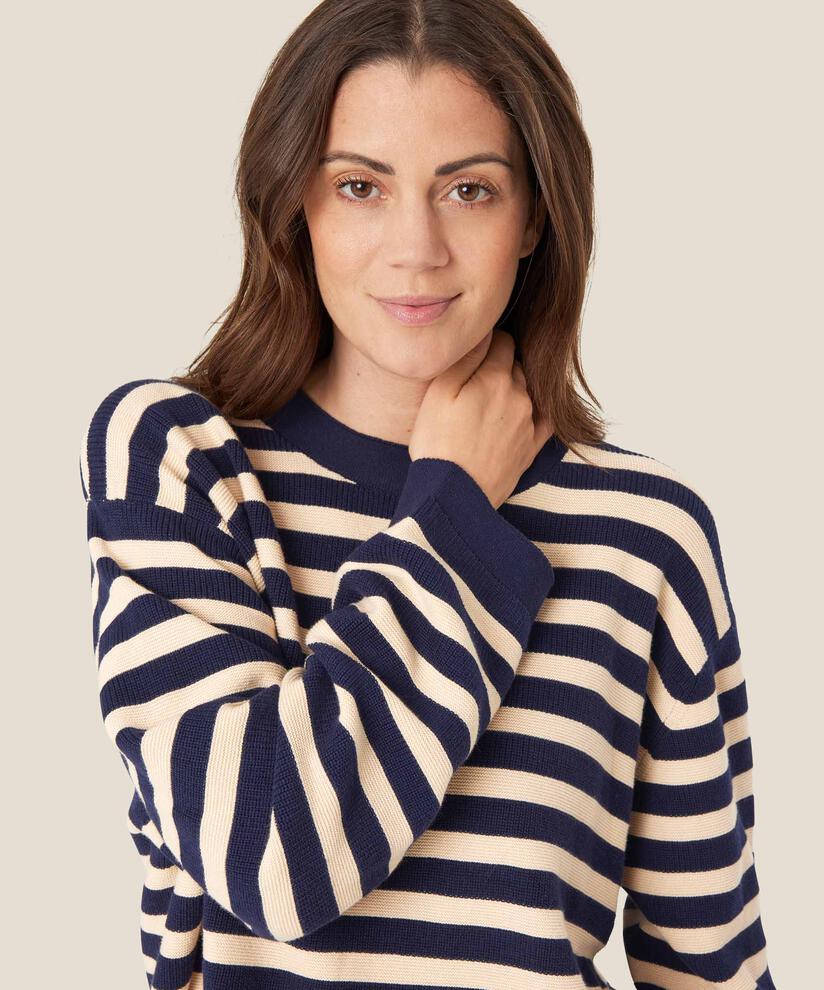 pull en maille rayé en coton, Maritime Blue
