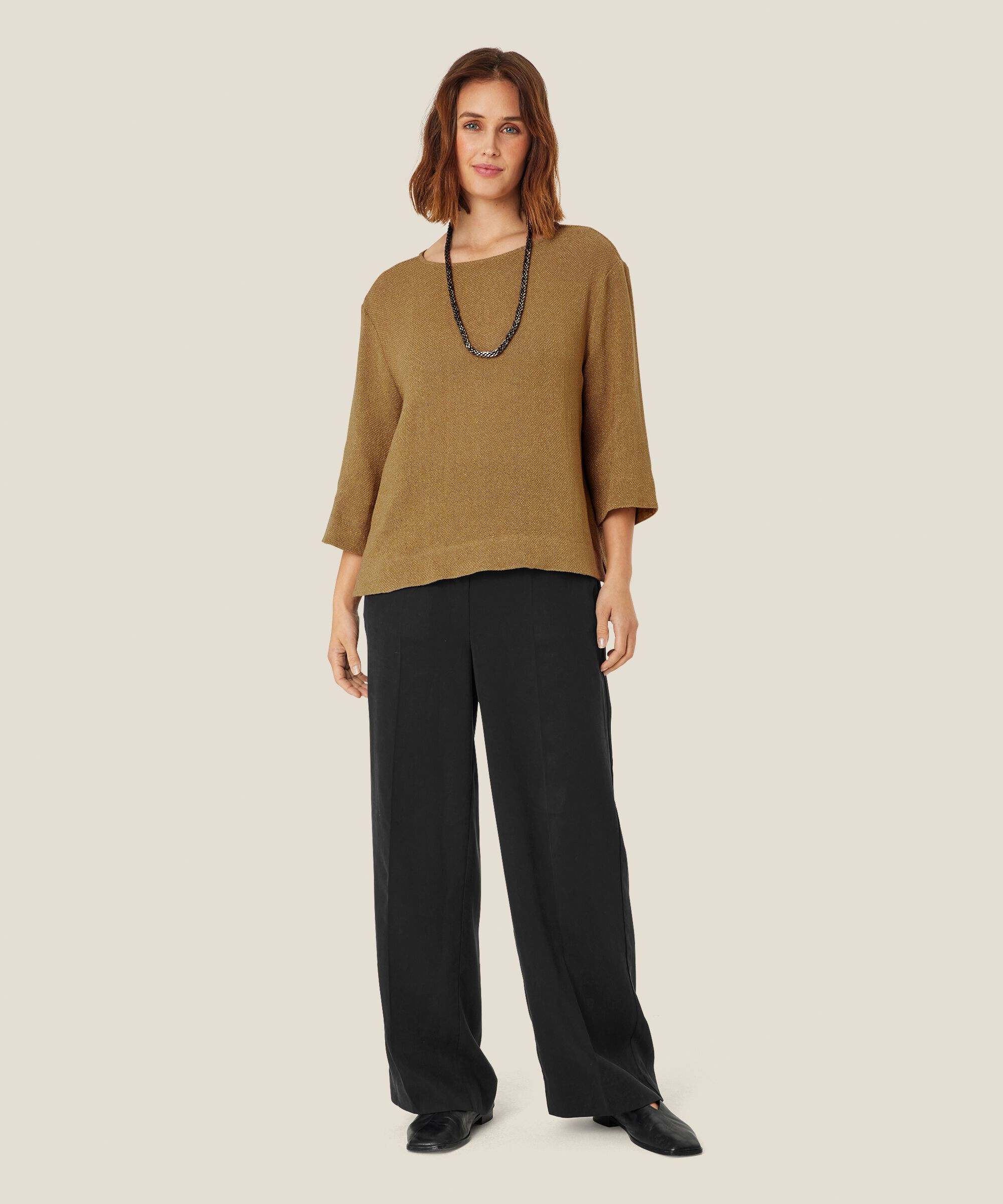 pantalon en jersey à jambes larges et taille élastique, Black