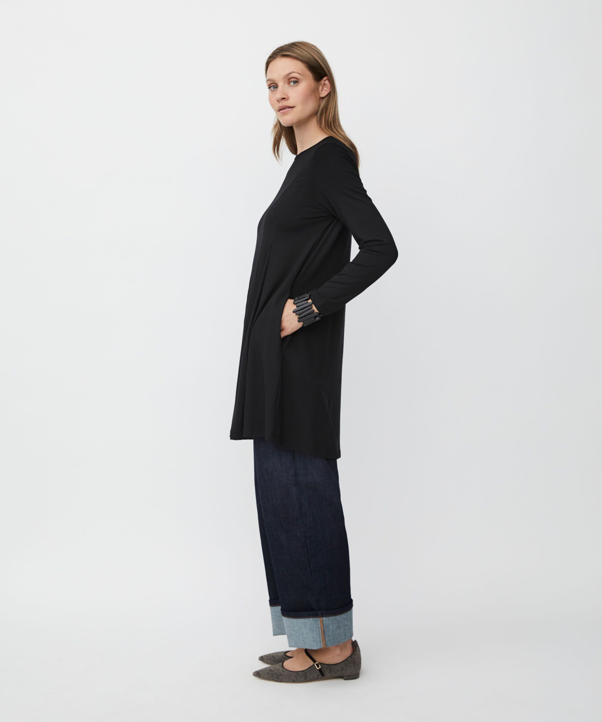 tunique en jersey avec plis et poches fendues, Black