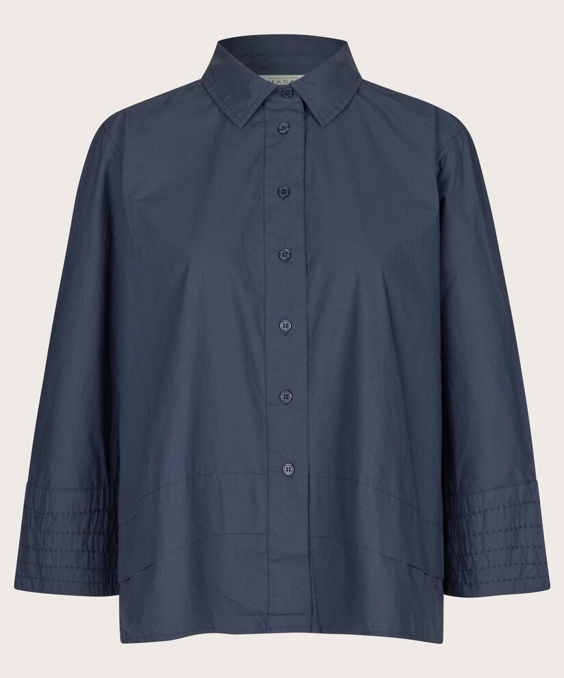 chemise en coton avec surpiqûres contrastées sur les manches, Mood Indigo
